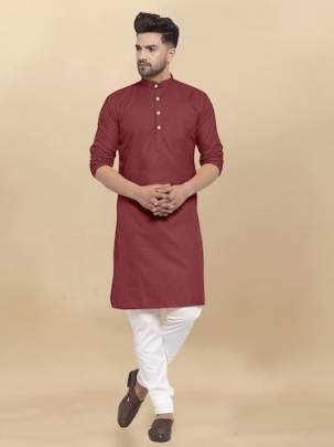 Venmer Brand Brown Heavy Cotton Plain Men Kurta Set