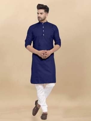 Venmer Brand Royal Blue Heavy Cotton Plain Men Kurta Set