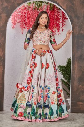 Vibrant Multi-Color Printed Lehenga with Embroidered Choli and Dupatta