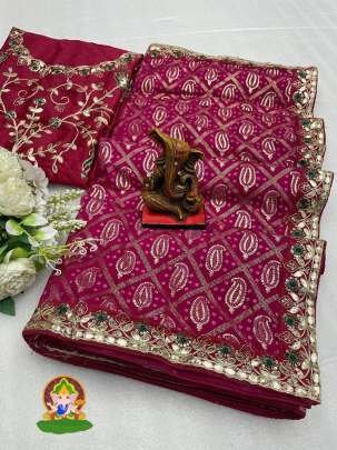 Vichitra Silk Dark Pink Saree With Sequence Codding Work 