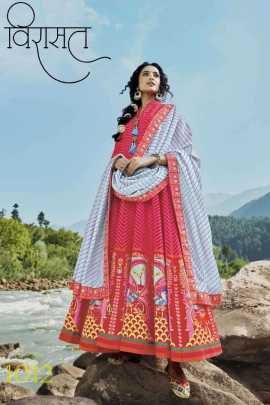 Virasat Ziya Eid Series 1001 1012 Fancy Floral Print Gown With Dupatta