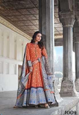 Virasat Ziya Eid Series 1001 1012 Fancy Floral Print Gown With Dupatta