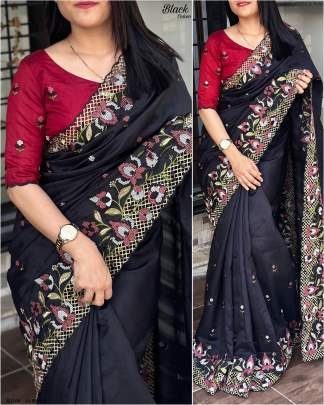 Visca Slub Silk Black Saree With Blouse