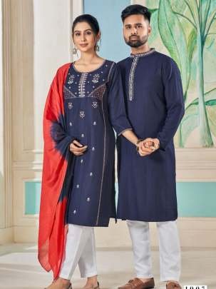 Viscose Blue Festival Wear Embroidery Work Readymade Combo Set