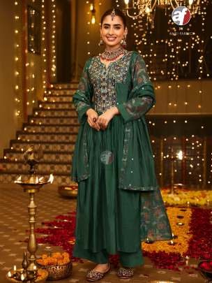 Viscose Green Kurti Palazzo and Dupatta by AF