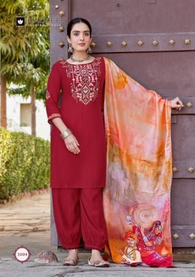 Viscose Handwork Embroidery Kadlee Kanchi Kurti Bottom Dupatta Set