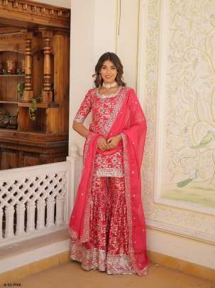 Party Wear Pakistani Rani Pink Gharara Suit