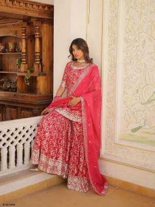 Party Wear Pakistani Rani Pink Gharara Suit