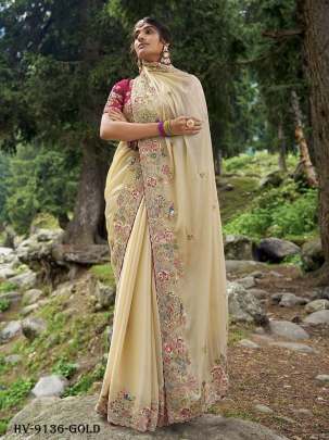 Wedding Gold Embroidery Work Jimmy choo Saree