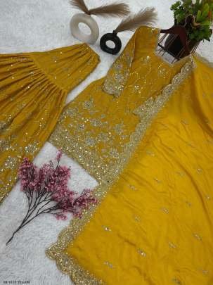 Yellow Wedding Heavy Chinnon Silk Sharara Suits