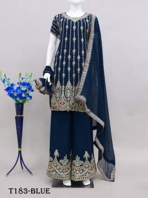 Wedding Wear Blue Georgatte Sharara Suit