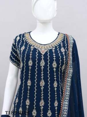 Wedding Wear Blue Georgatte Sharara Suit