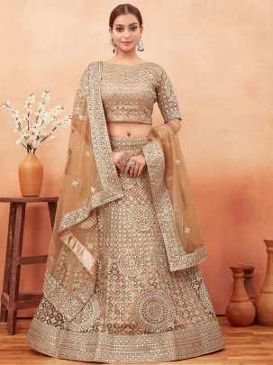 Wedding Wear Cream Color Stone and Embroidered Work Net Lehenga choli