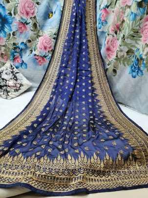 Wedding Wear Georgette Embroidered Jari Saree with Stone work