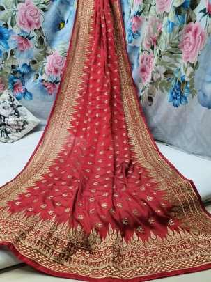 Wedding Wear Georgette Embroidered Jari Saree with Stone work