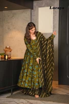 Wedding Wear Mehndi Colour Top Palazzo Dupatta Set