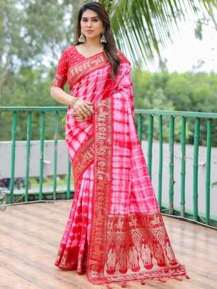 Wedding Wear Pink Colour Zari Weaving Border Saree