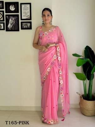 Wedding Wear Pink  Georgette With Embroidery Work Saree