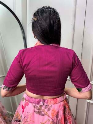 Wedding Wear Pink Organza Co ord Set Lehenga With Flower Print