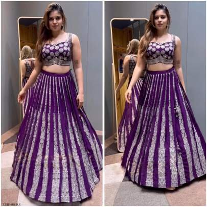 Wedding Wear Purple Chinon Silk Lhenga Choli