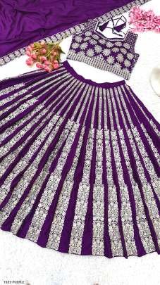 Wedding Wear Purple Chinon Silk Lhenga Choli