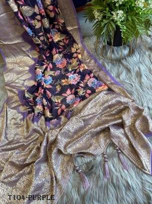 Wedding Wear Purple Georgette Silk Saree With Flower Print