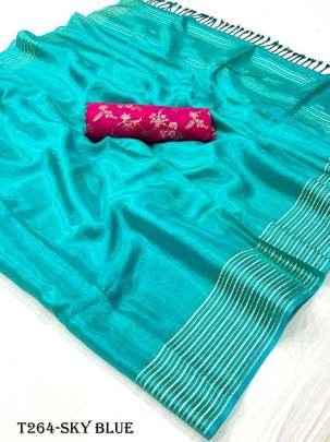 Wedding Wear Sky Blue Pure Viscose Hand loom Weaving Saree