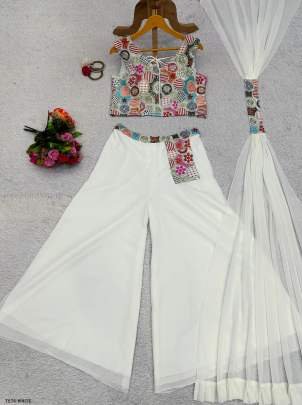 Wedding Wear White Georgette Indo Western