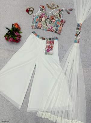 Wedding Wear White Georgette Indo Western