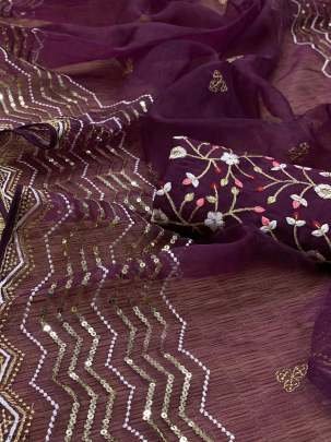 Wedding Wear Wine Organza Bollywood Saree