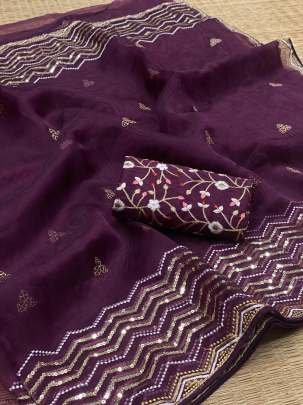 Wedding Wear Wine Organza Bollywood Saree