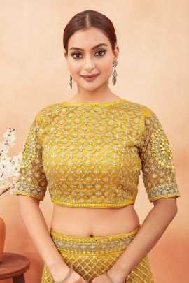 Wedding Wear Yellow Color Stone and Embroidered Work Net Lehenga choli