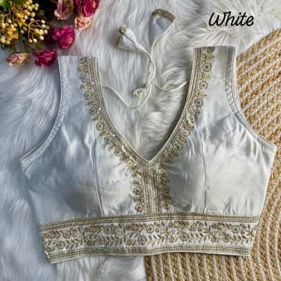 White Beautiful Thread Work Wedding Ready To Wear Blouse