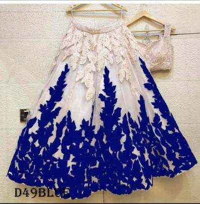 White Blue Exclusive Satin Silk Net Designer Lehenga Choli