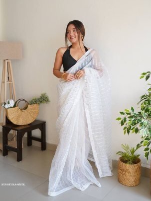 White Devika Gota work Pure Organza Saree