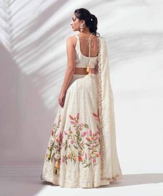 White Heavy Embroidery Georgette Sequence Work Lehenga Choli
