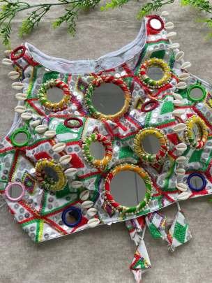 White Real Mirror With Multi-Thread Work Blouse For Navratri Garba Vibes