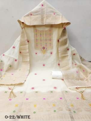 Fancy Unstitch White Chanderi Banarasi Suit