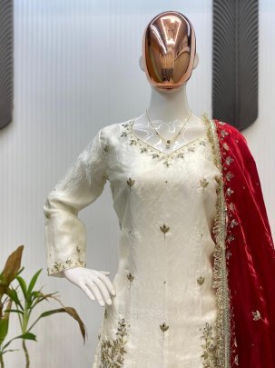 White Sharara Suit with Red Dupatta