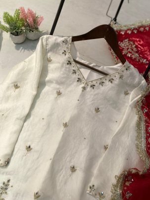 White Sharara Suit with Red Dupatta