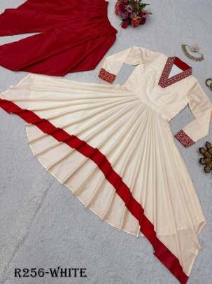 White Trendy Thread Work Silk Dhoti Suits