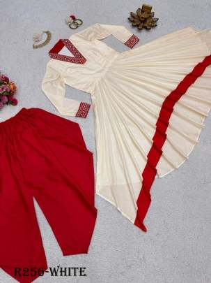 White Trendy Thread Work Silk Dhoti Suits