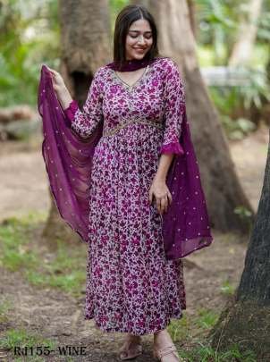 Wine Anarkali Style Alia Cut Gown With Dupatta