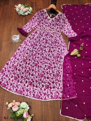 Wine Anarkali Style Alia Cut Gown With Dupatta