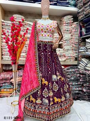 Wine Animal Work Designer Georgette Silk Lehenga Choli With Full Can Can