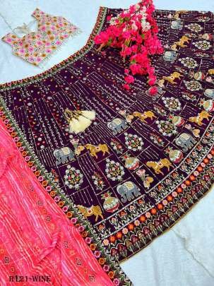 Wine Animal Work Designer Georgette Silk Lehenga Choli With Full Can Can