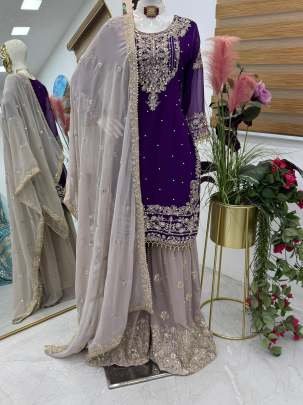 Wine Faux Georgette Sharara Suit