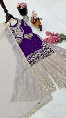 Wine Faux Georgette Sharara Suit