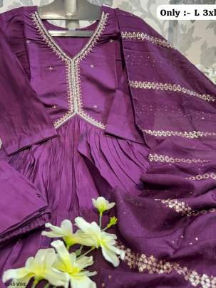 Wine Hand Work Pure Muslin And Silk Alia Cut Kurtis