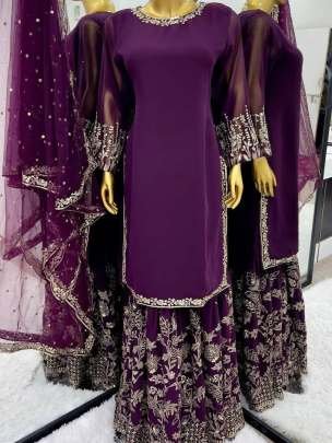 Wine Heavy Faux Georgette Sharara Suit